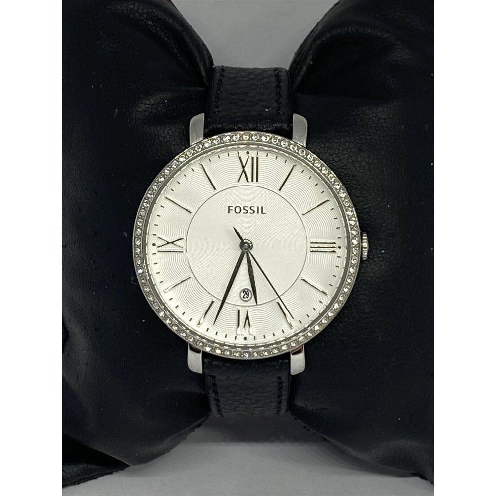 Fossil ES3545 Women's Black Leather Silver Analog